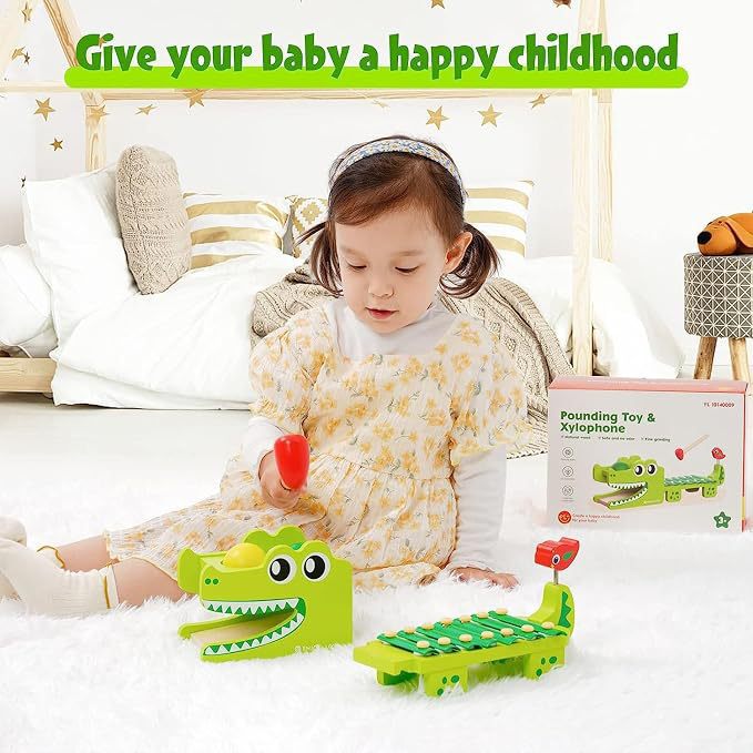 몬테소리 나무 악어 실로폰 장난감, 볼 노크 해머 게임 - Kids Toys Xylophone 리뷰 및 가격