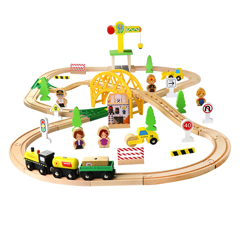 나무 기차 트랙 고속도로 링 조립 세트 철도 전자기 기 - Toy Train Track Set 리뷰 및 가격