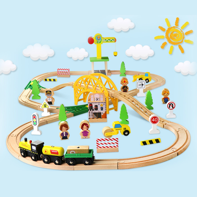 나무 기차 트랙 고속도로 링 조립 세트 철도 전자기 기 - Toy Train Track Set 리뷰 및 가격
